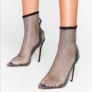 NEVER WORN Nasty Gal Diamante Heeled Ankle Sock Boots | black | US 7